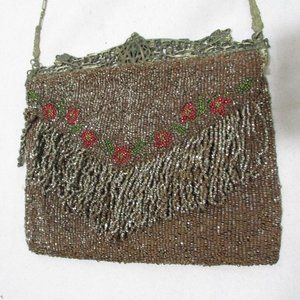Vintage Antique Metal BEAD FRINGE Evening Bag Clutch Purse